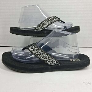 Teva Mush Flip Flops Womens 10 Black White Geometric Pattern Cushioned‎ Sandals
